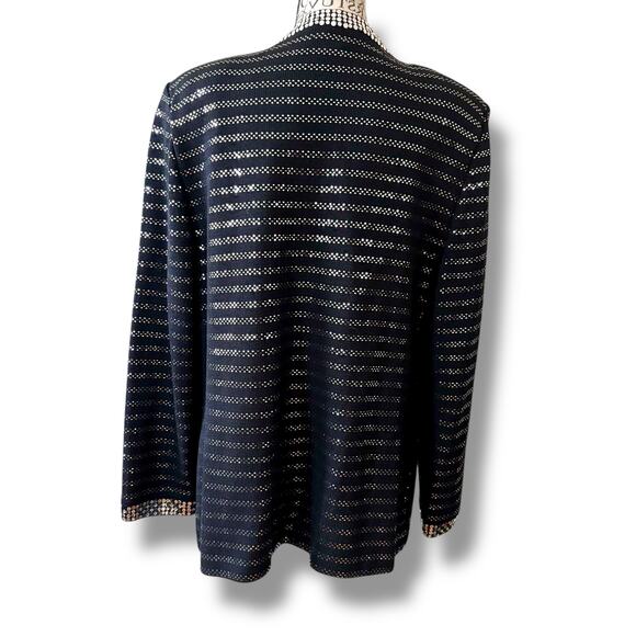 Vintage St John Evening Size 14 Black Knit Crystal Embellished Blazer Jacket USA - Picture 8 of 8